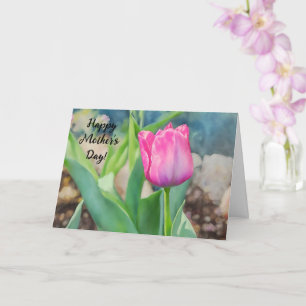 Pink Tulip Flower Garden Art carte de fête des mèr