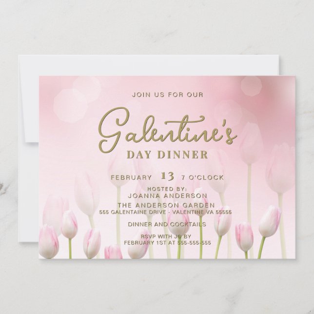 Pink Tulip Galentine's Dinner Brunch Party Einladu Einladung (Vorderseite)