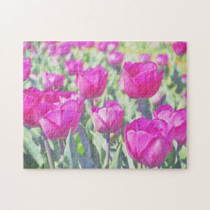 Pink Tulip Garden Art Puzzle