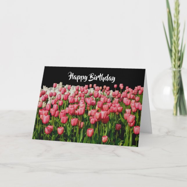 Pink Tulip Happy Birthday Karte (Vorderseite)