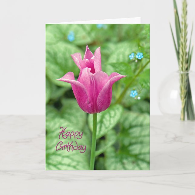 Pink Tulip Happy Birthday Karte (Vorderseite)