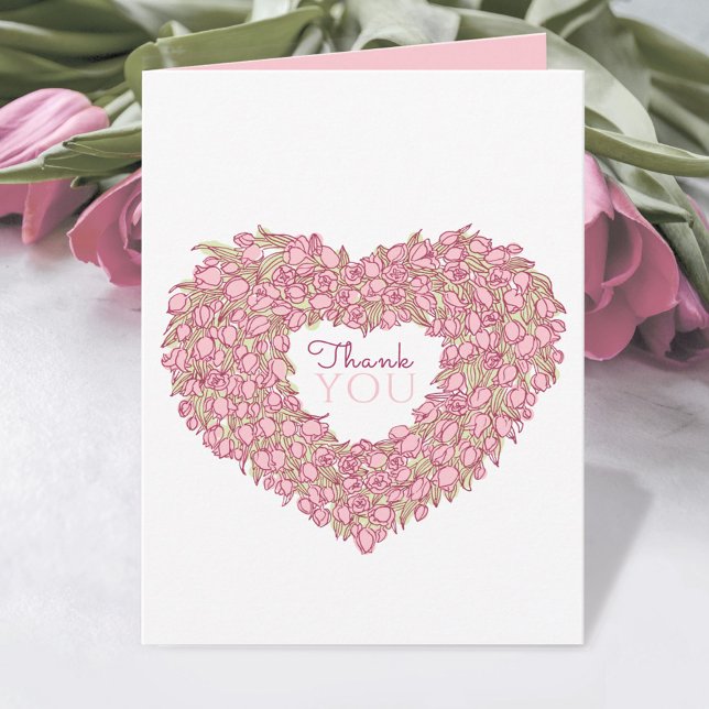 Pink tulip heart art danke Ihnen Hochzeit Foto Karte (Von Creator hochgeladen)