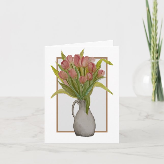 Pink Tulip in einer Vase Grußkarte Karte (Vorderseite)