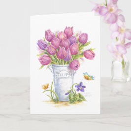 Pink Tulip Pail Jeden Anlaß Leere Grußkarte Karte