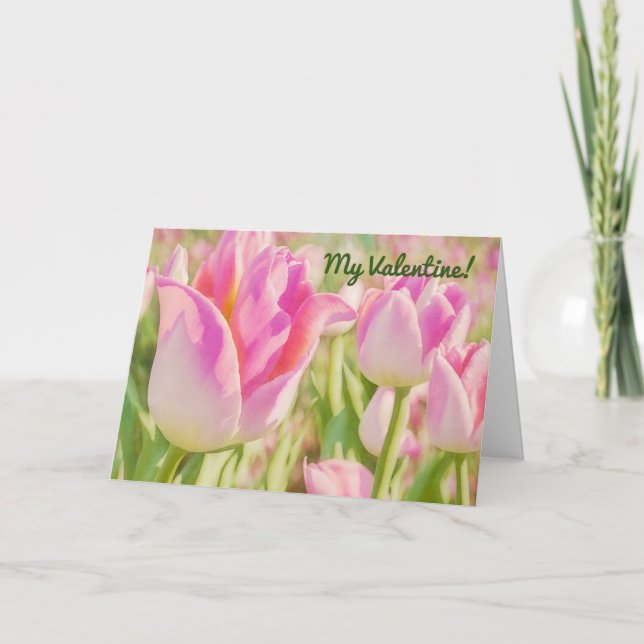 Pink Tulip Pink Blume Valentine Karte (Vorderseite)