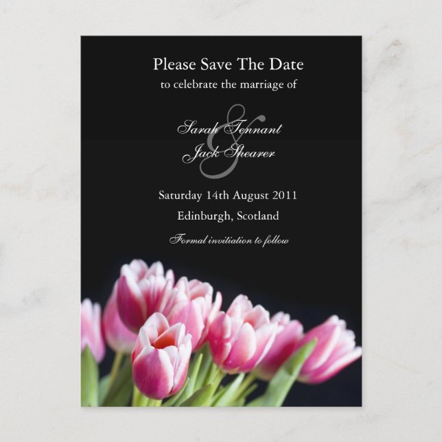 Pink Tulip Save the Date Postkarte (Vorderseite)