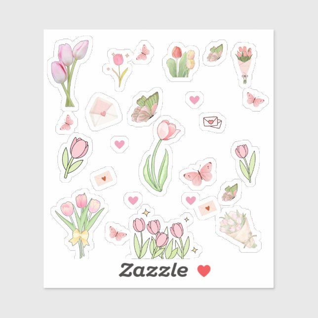 Pink Tulip Stickers (Feuille)