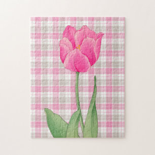 Pink Tulip Style Vintage Puzzle d'art graphique