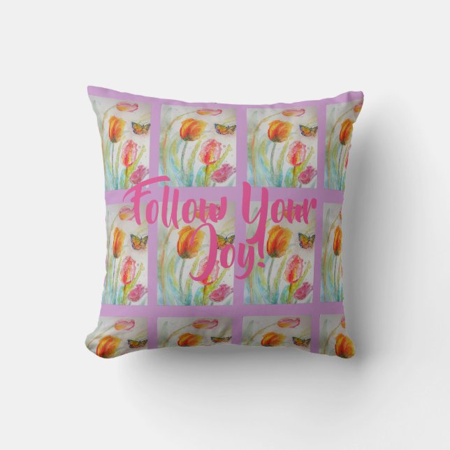 Pink Tulip Tulips Floral Wasserfarbe Lila Kissen (Vorderseite)
