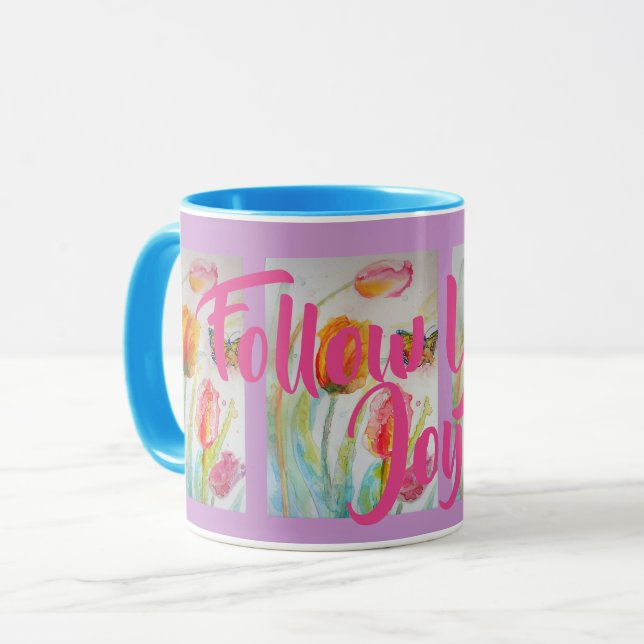 Pink Tulip Tulips Floral Wasserfarbe Lila Tasse (Vorderseite Links)