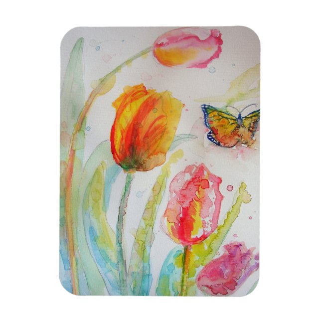 Pink Tulip Tulpen Blumenstrauß Blume Wasserfarben  Magnet (Vertikal)