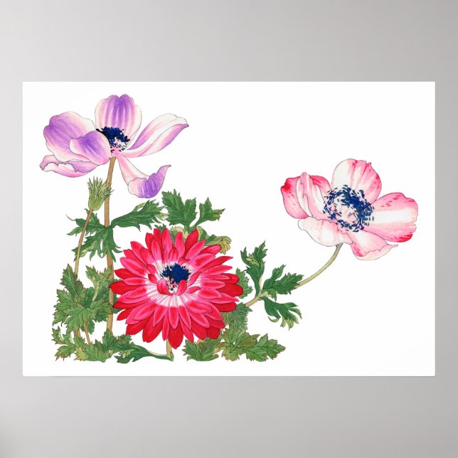 Pink tulip, Vintage japanische Kunst Poster (Vorne)