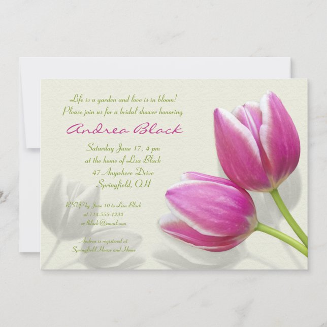 Pink Tulip Wedding Bridal Dusche Einladung (Vorderseite)
