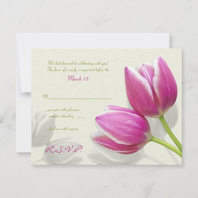 Pink Tulip Wedding Invitation Repitation Card RSVP Karte (Vorderseite)