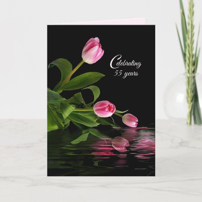 Pink Tulips 55th Anniversary Card Karte (Vorderseite)