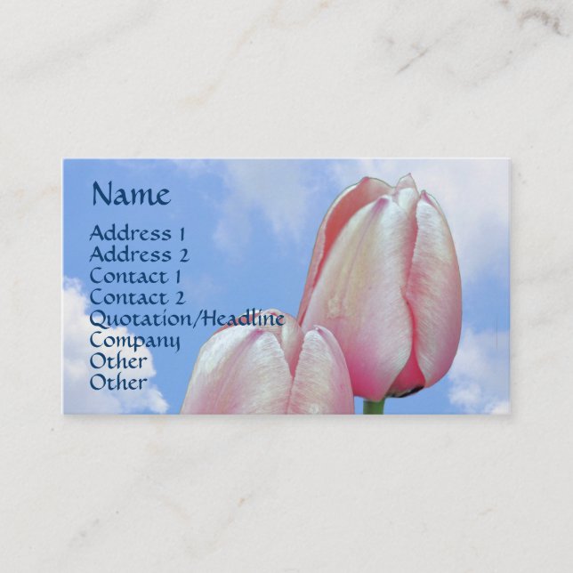 Pink Tulips Blue Sky Floral Business Card Visitenkarte (Vorderseite)