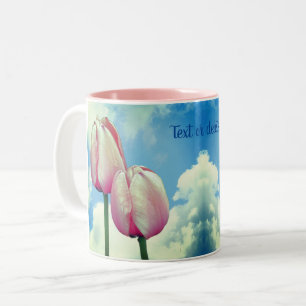 Pink Tulips Blue Sky Personalisiert Nature Zweifarbige Tasse