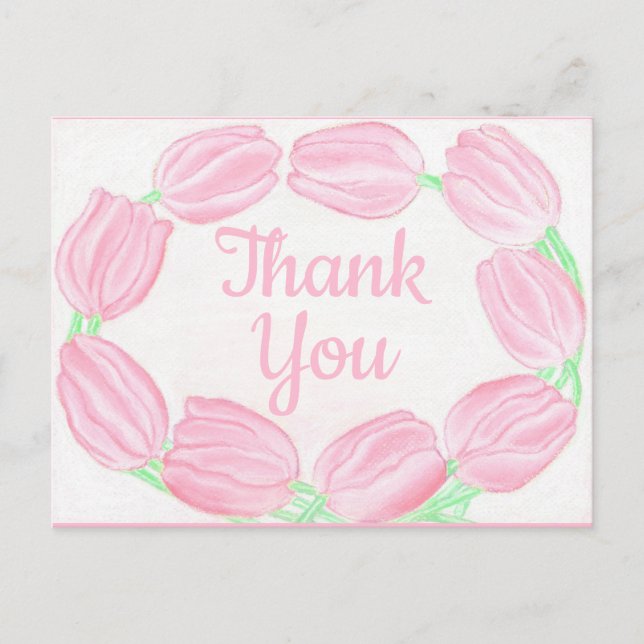 Pink Tulips Border ~Danke Karte (Vorderseite)