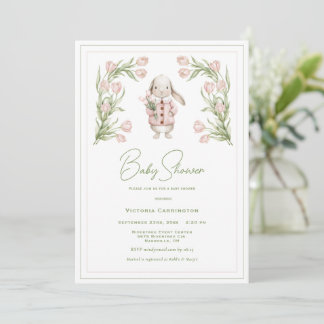 Pink Tulips Bunny Rabbit Animal Baby Shower Einladung