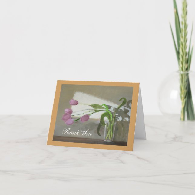 Pink Tulips Danke Note Card (Vorderseite)