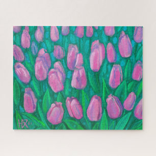 Pink Tulips Field, Frühlingsblumen Blumengemälde