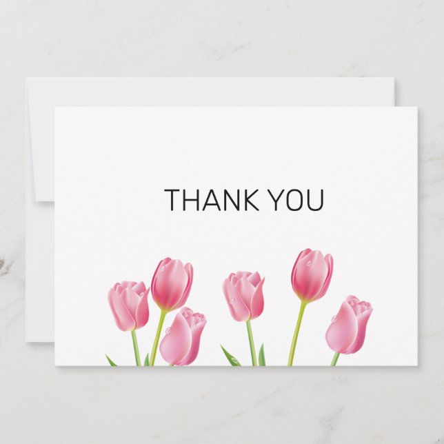 Pink Tulips Flat Danke Karte (Vorderseite)