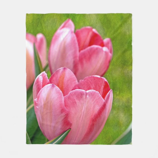 Pink Tulips Fleecedecke (Vorderseite)