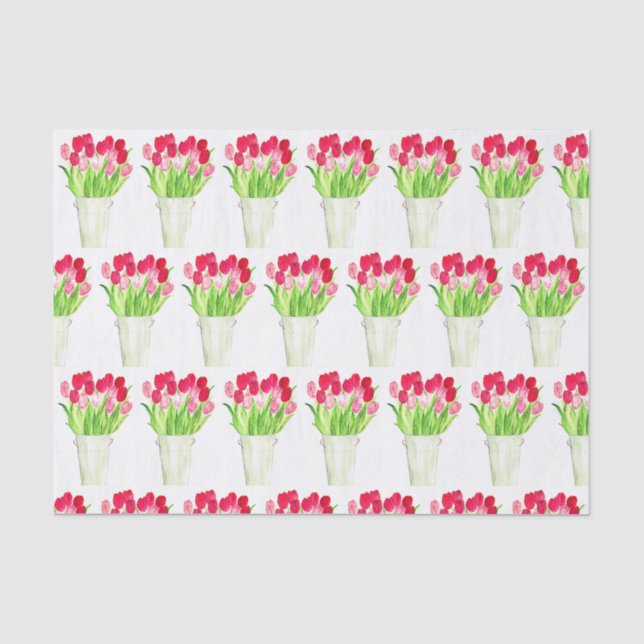 Pink Tulips floral Aquarell elegant rustikal Seidenpapier (Vorderseite)
