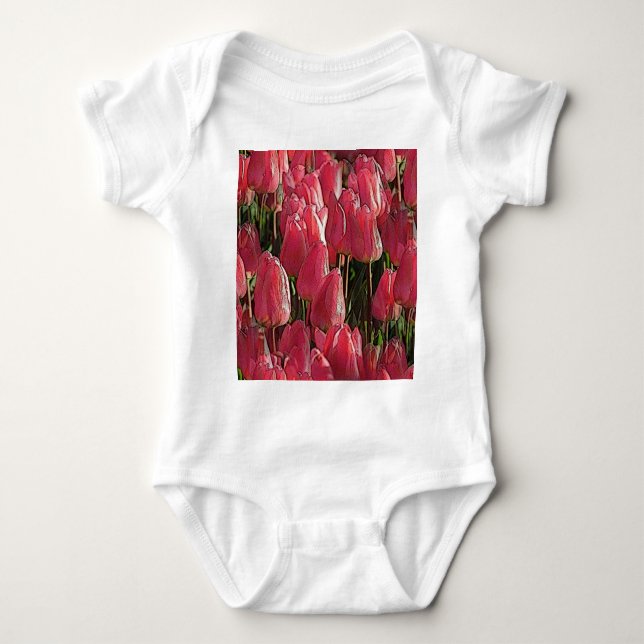 Pink Tulips Floral Baby Strampler (Vorderseite)