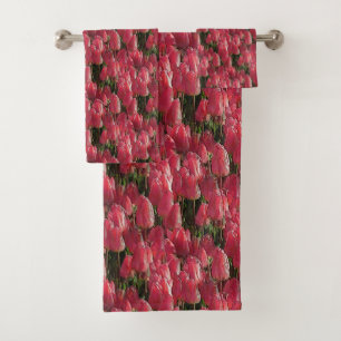 Pink Tulips Floral Badhandtuch Set