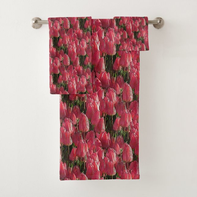 Pink Tulips Floral Badhandtuch Set (Insitu)