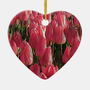 Pink Tulips Floral Keramik Ornament