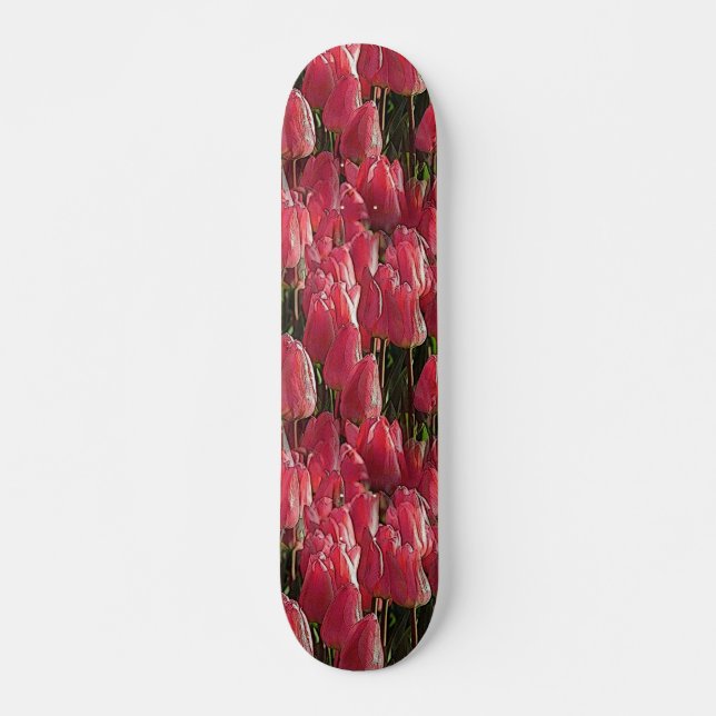 Pink Tulips Floral Skateboard (Vorne)