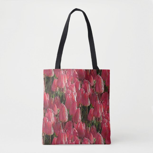 Pink Tulips Floral Tasche (Vorderseite)