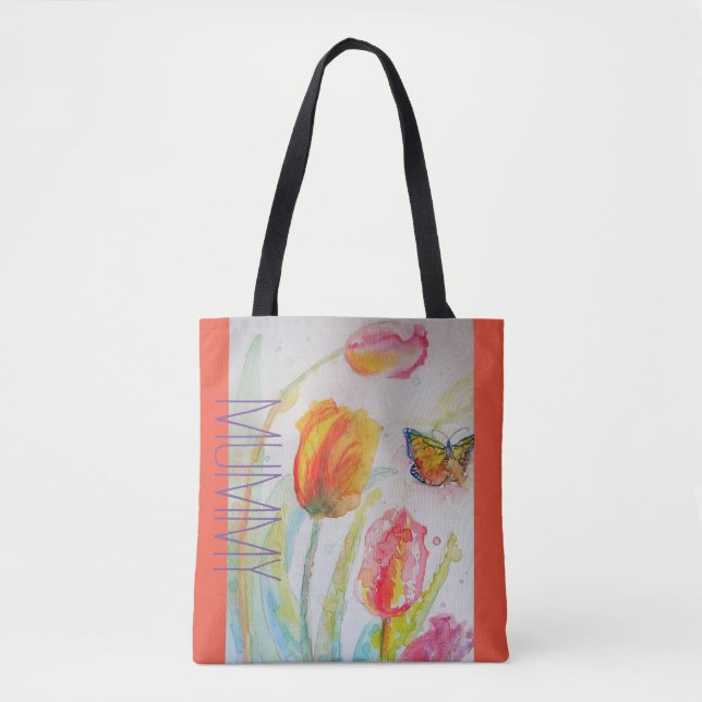 Pink Tulips Floral Wasserfarbe Mummy Mum Tasche (Vorderseite)