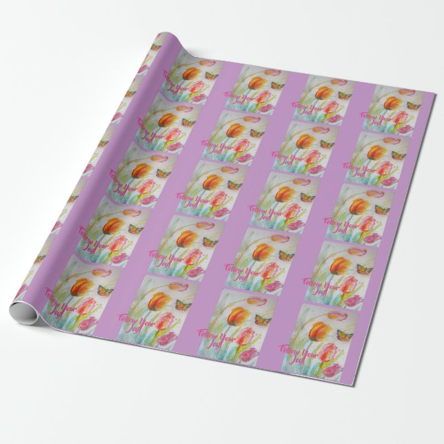 Pink Tulips Floral Watercolor Wrapping Paper Geschenkpapier (Ungerollt)