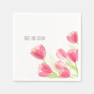 Pink Tulips Floral Wedding Serviette