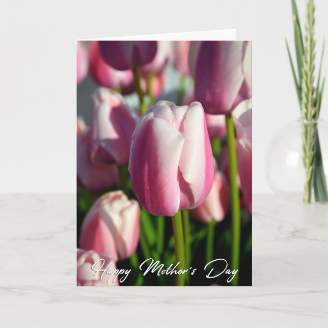 Pink Tulips Foto Muttertagskarte Dankeskarte (Vorderseite)