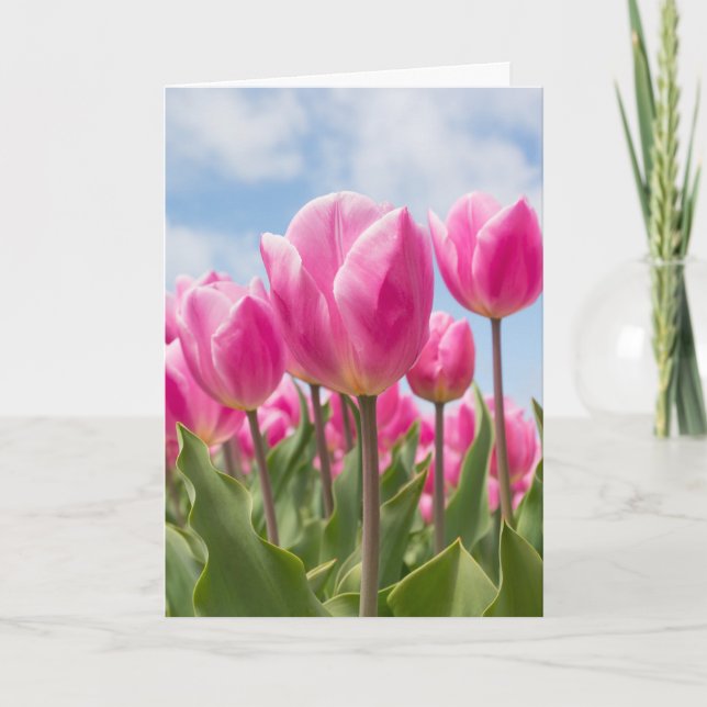 PINK TULIPS GLÜCKLICH BIRTHDAY CARD KARTE (Vorderseite)