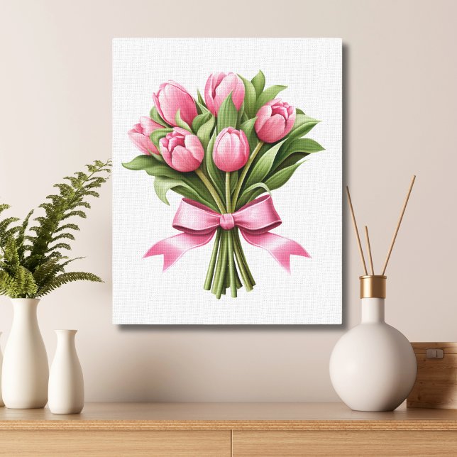 Pink Tulips Grüne Blume Leinwanddruck (Bouquet of Pink Tulips Canvas Wall Art)
