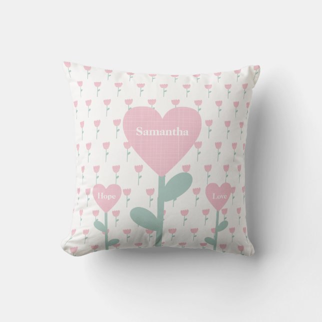 Pink Tulips Herz Liebe Name Hoffnung Niedlich Girl Kissen (Vorderseite)