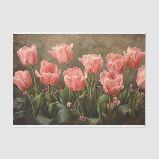 Pink Tulips Malerei botanische Dekoupage Seidenpapier (Vorderseite)