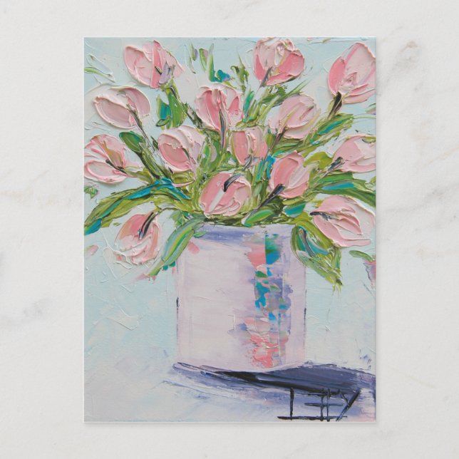 Pink Tulips Malerei, Tulip Art, Texturierte Blume Postkarte (Vorderseite)