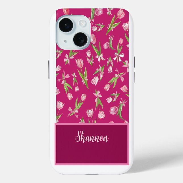 Pink Tulips mit Bows iPhone Case (Rückseite)