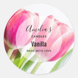 Pink Tulips mit grünen Blätter - Candle Business Runder Aufkleber