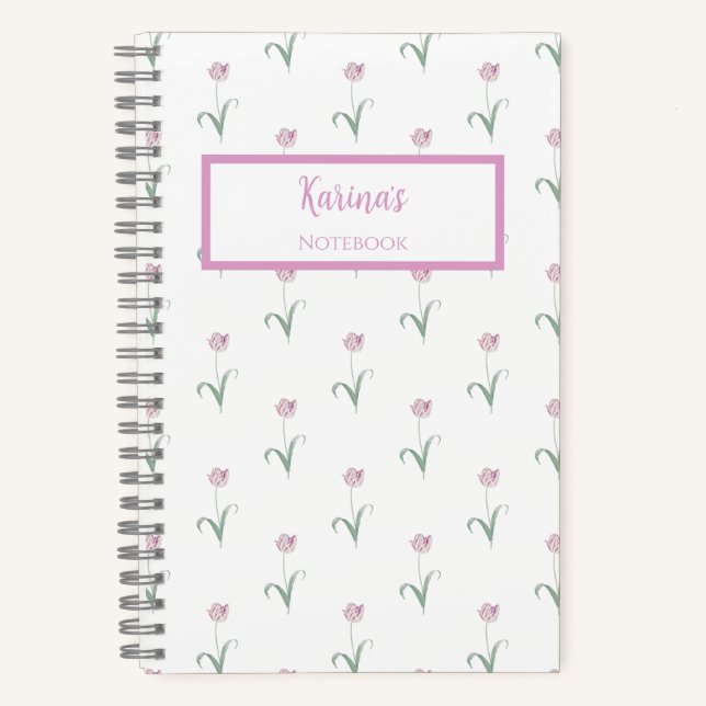 Pink Tulips Personalized Journal Notebook (Recto)