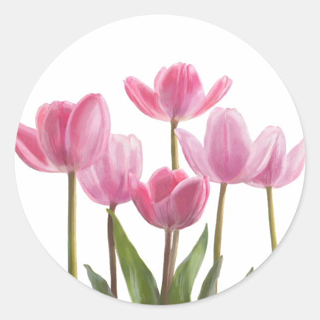 Pink Tulips Runder Aufkleber (Vorderseite)