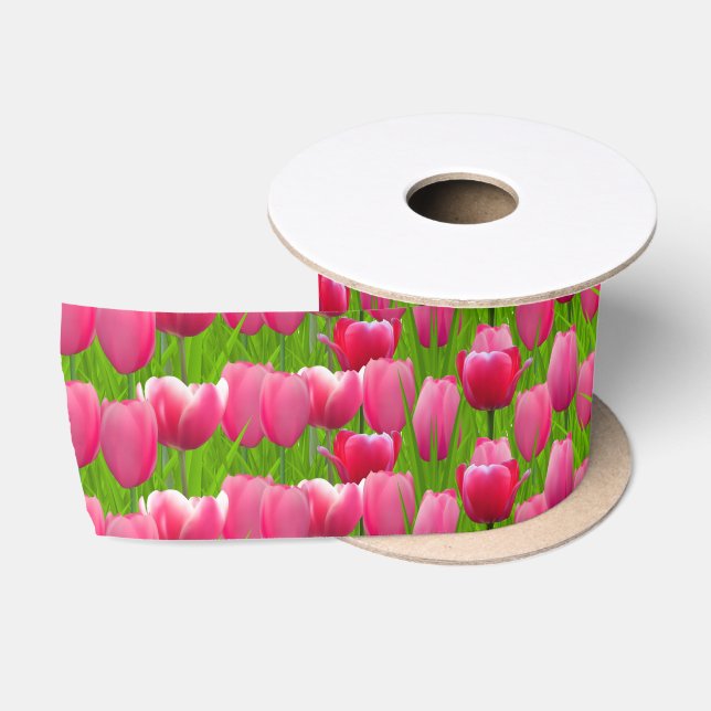 Pink Tulips Satinband (Spule)