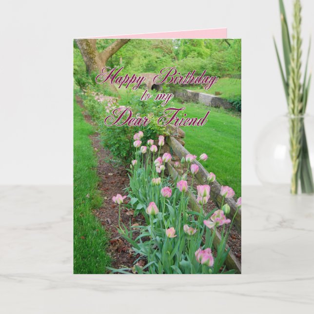 Pink Tulips Sehr geehrter Freund Happy Birthday Karte (Vorderseite)