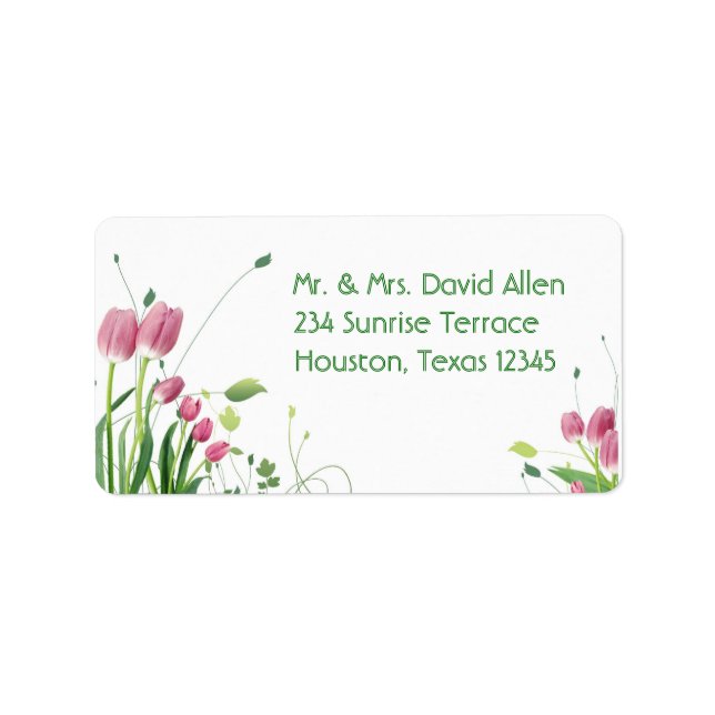Pink Tulips White Address Labels Adressaufkleber (Vorne)
